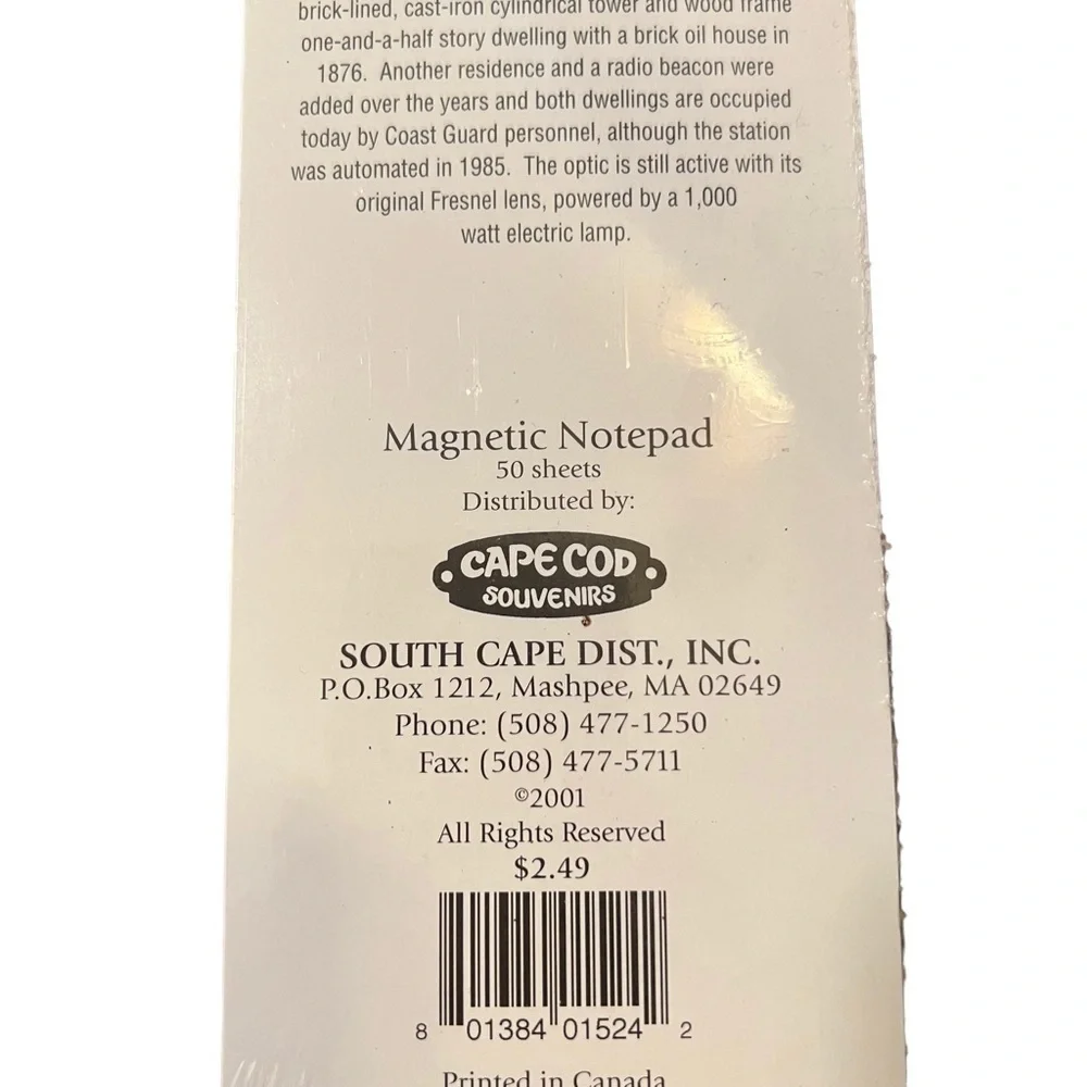Magnetic Notepad Nobska Lighthouse Cape Cod 50 Sheets South Cape District Inc